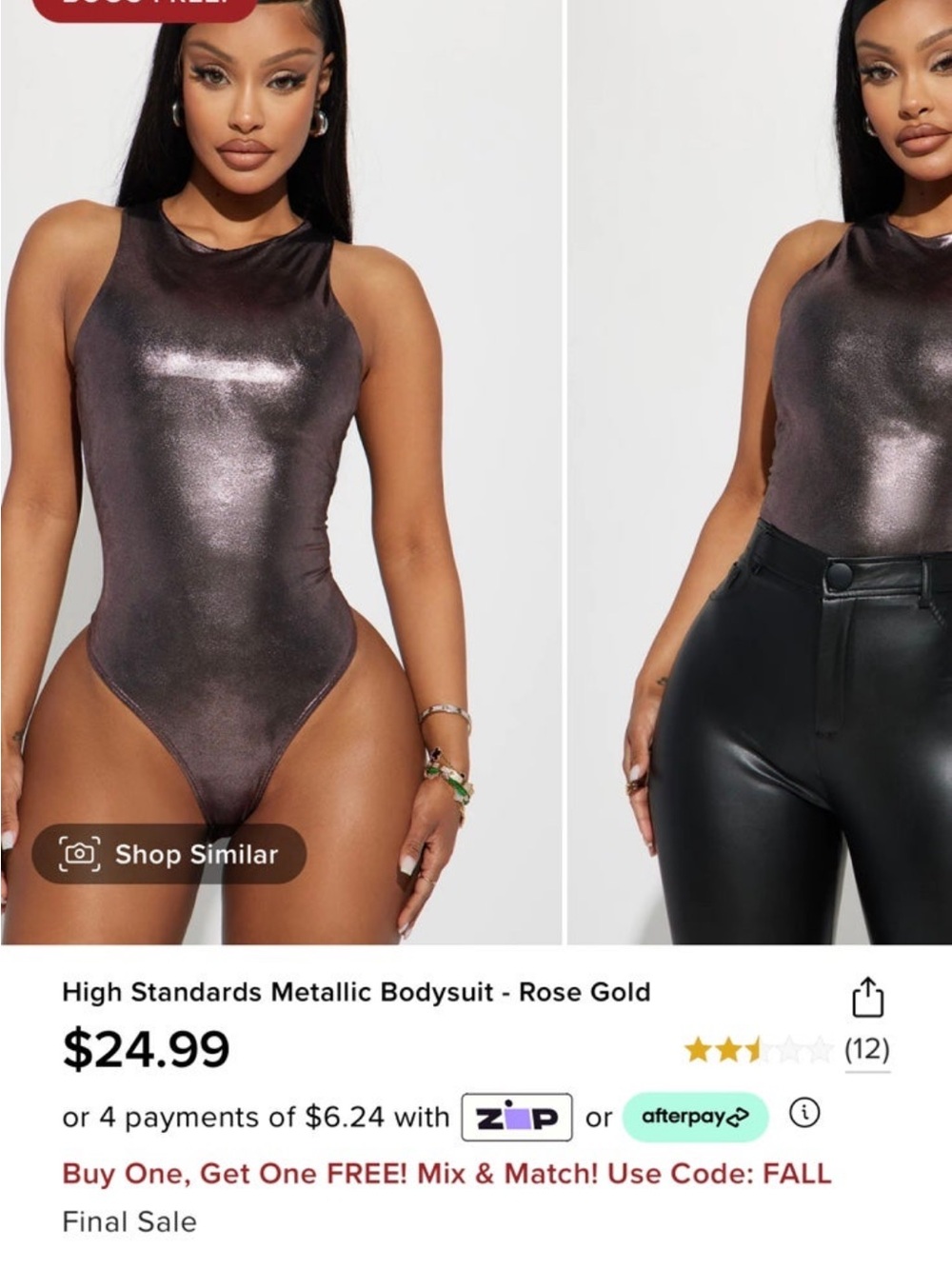 Fashion Nova High Standards Metallic Rose Gold Bodysuit